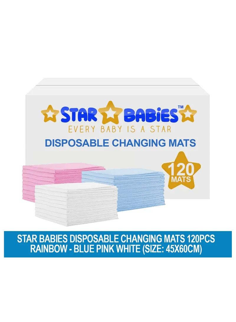 ستار بيبيز Star Babies  Disposable Changing Mats - 45 x 60cm - Large Pack of 120 - Blue/Pink/White-Rainbow